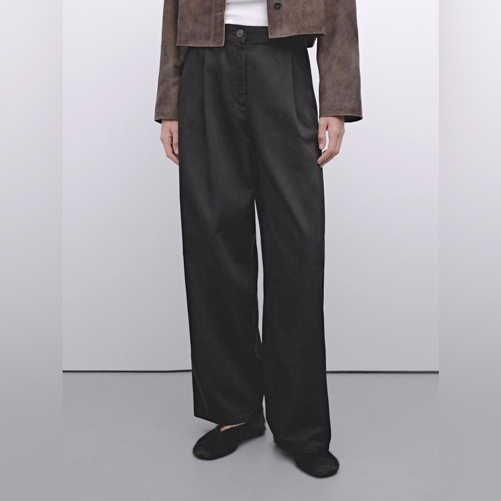 Massimo Dutti Women’s 4 Flowy Cotton Blend Black Trousers, Wide Leg. NWT - Picture 4 of 11